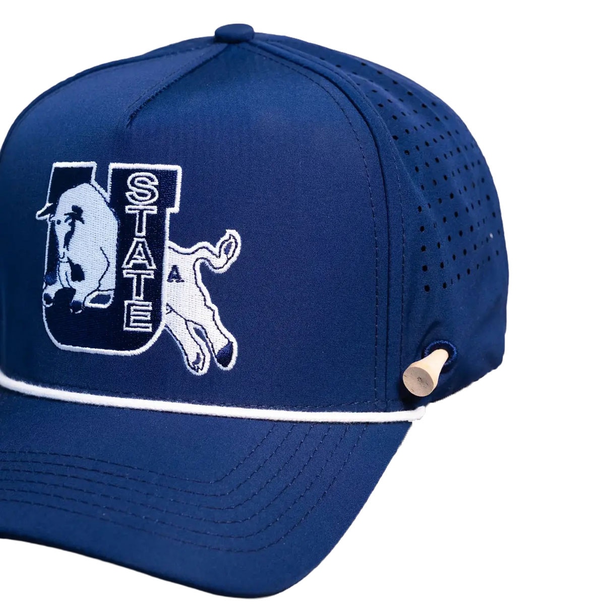 Woodn Grail navy utah state retro bull perforated golf tee holder cap